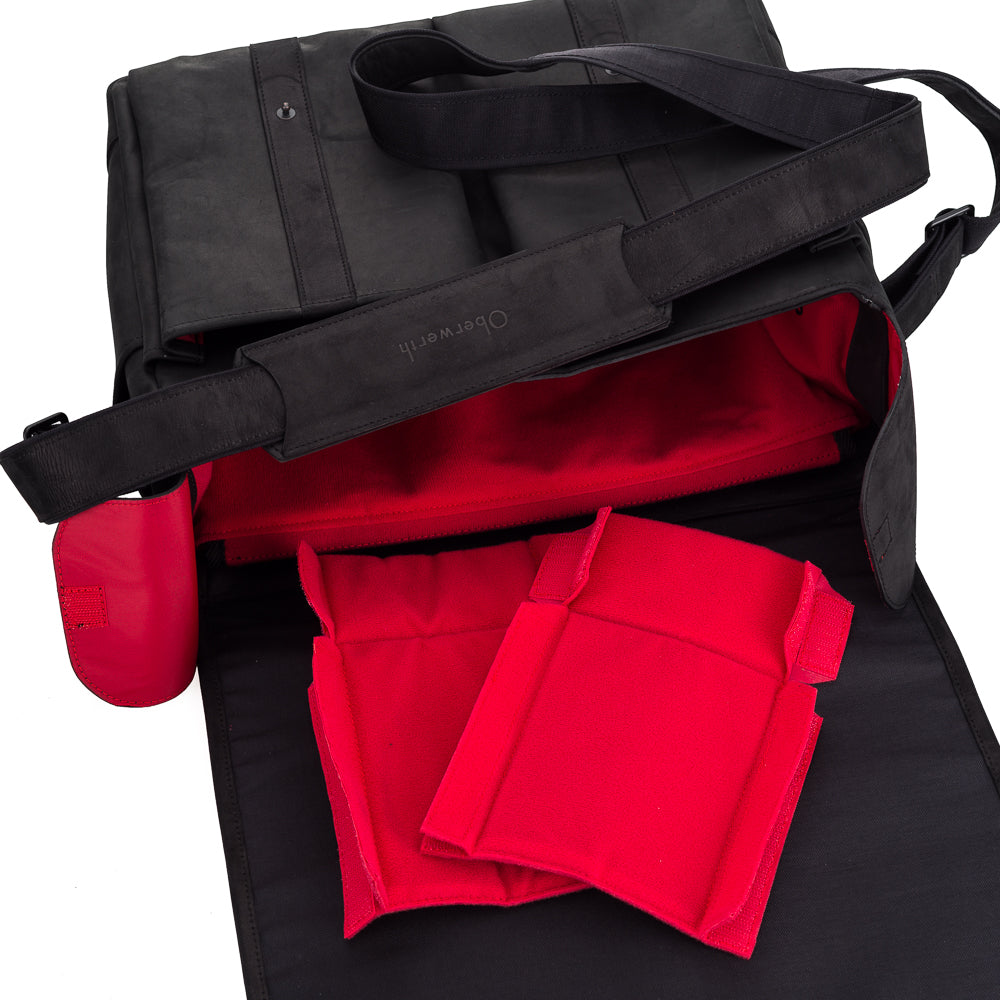 Bolso para cámara Oberwerth SL, grande, negro con forro rojo