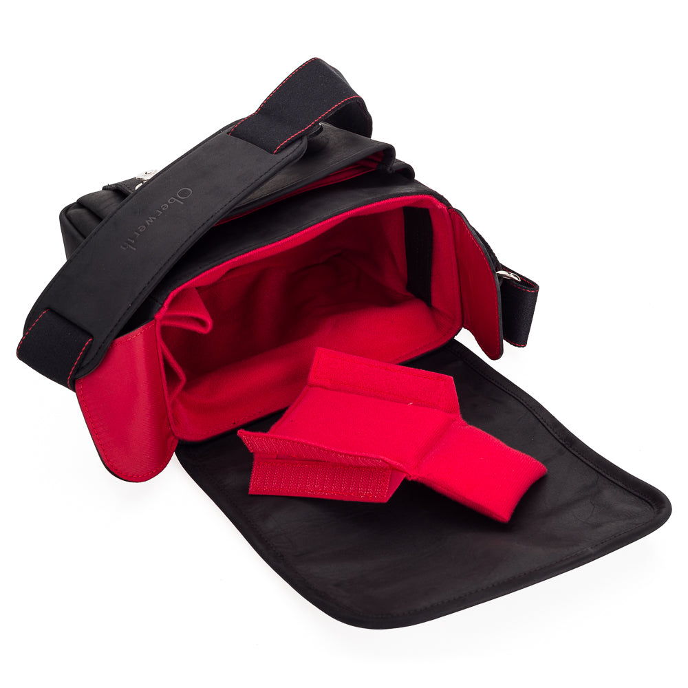 Oberwerth The Q: bolsa de cuero para cámara fotográfica, negra con forro rojo