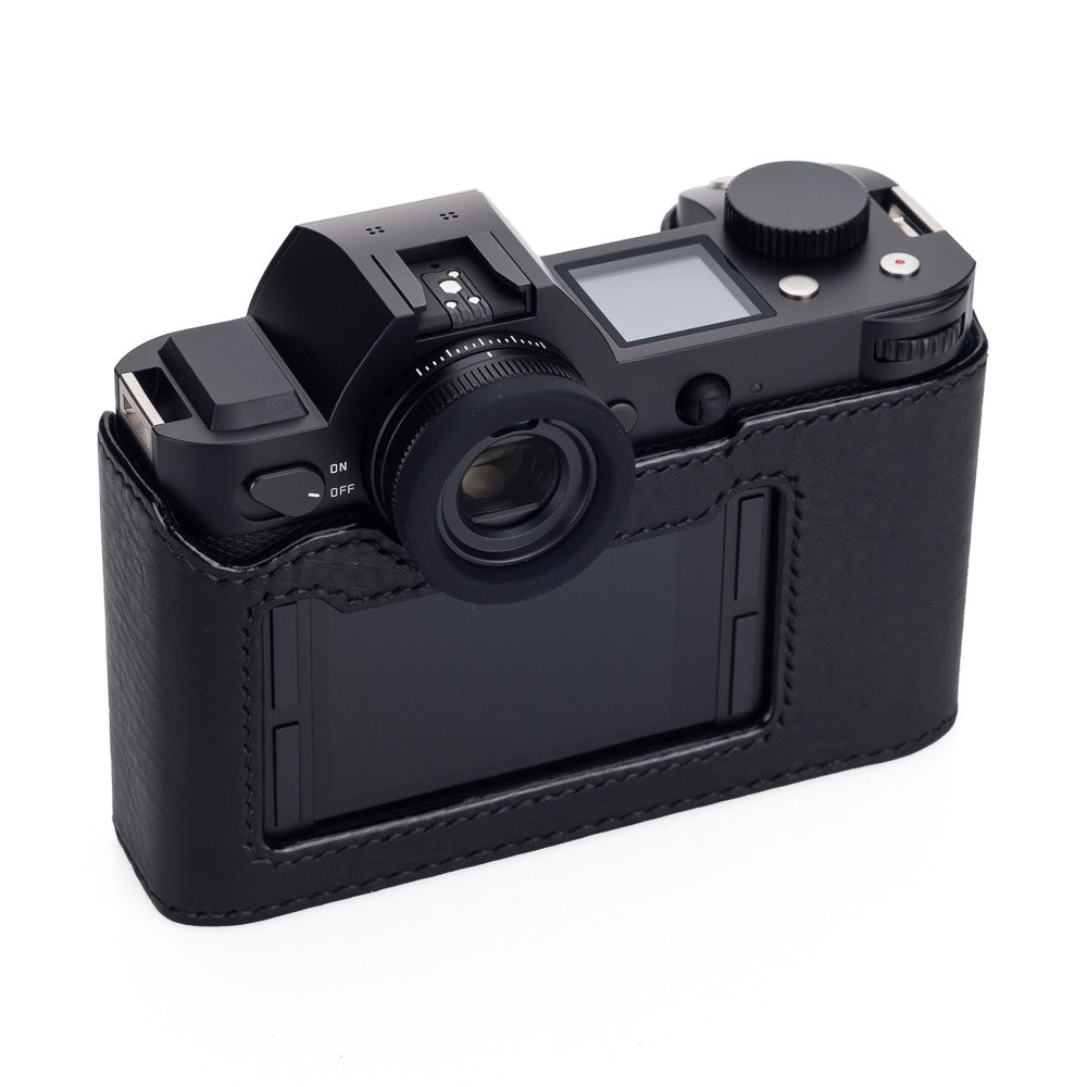 Funda media Arte di Mano para Leica SL (Typ 601) - Minerva Black con costuras negras