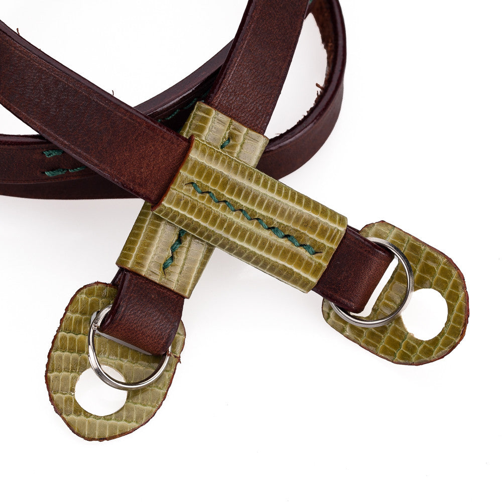 Correa para cuello Arte di Mano Comodo, 95 cm - Rally Volpe con detalles en verde manzana tipo lagarto