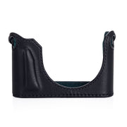 Funda media Arte di Mano para Leica Q (Typ 116) con tapa de acceso a la batería - Negro Minerva con costuras negras