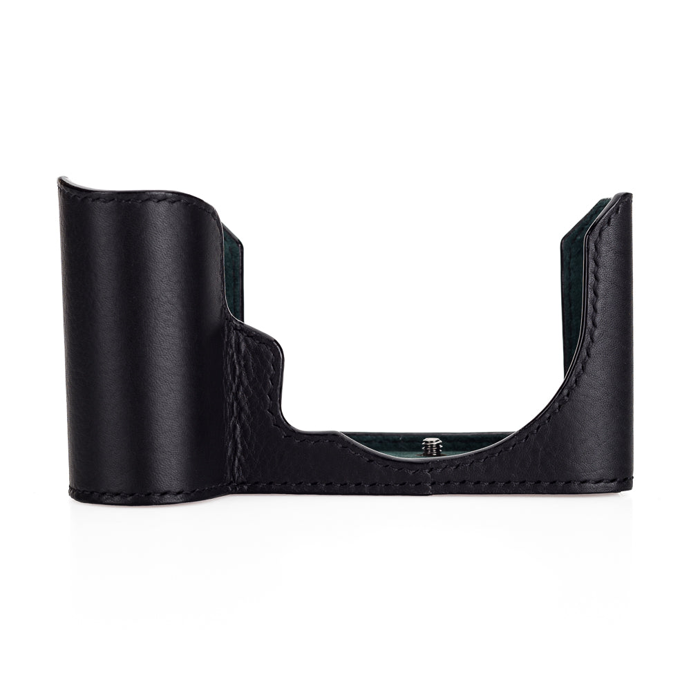 Media funda Arte di Mano para Leica SL2 con puerta de acceso a la batería, estilo con cubierta - Negro con costuras negras