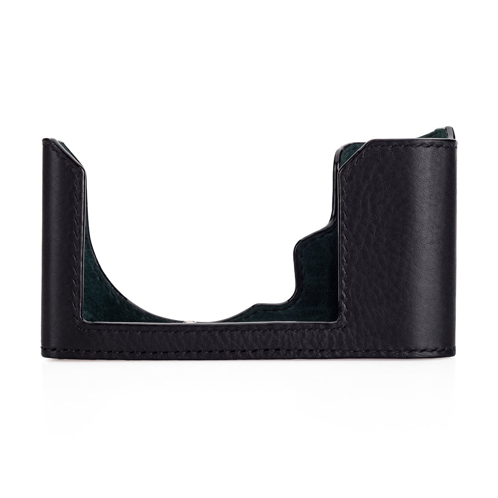 Media funda Arte di Mano para Leica SL2 con puerta de acceso a la batería, estilo con cubierta - Negro con costuras negras