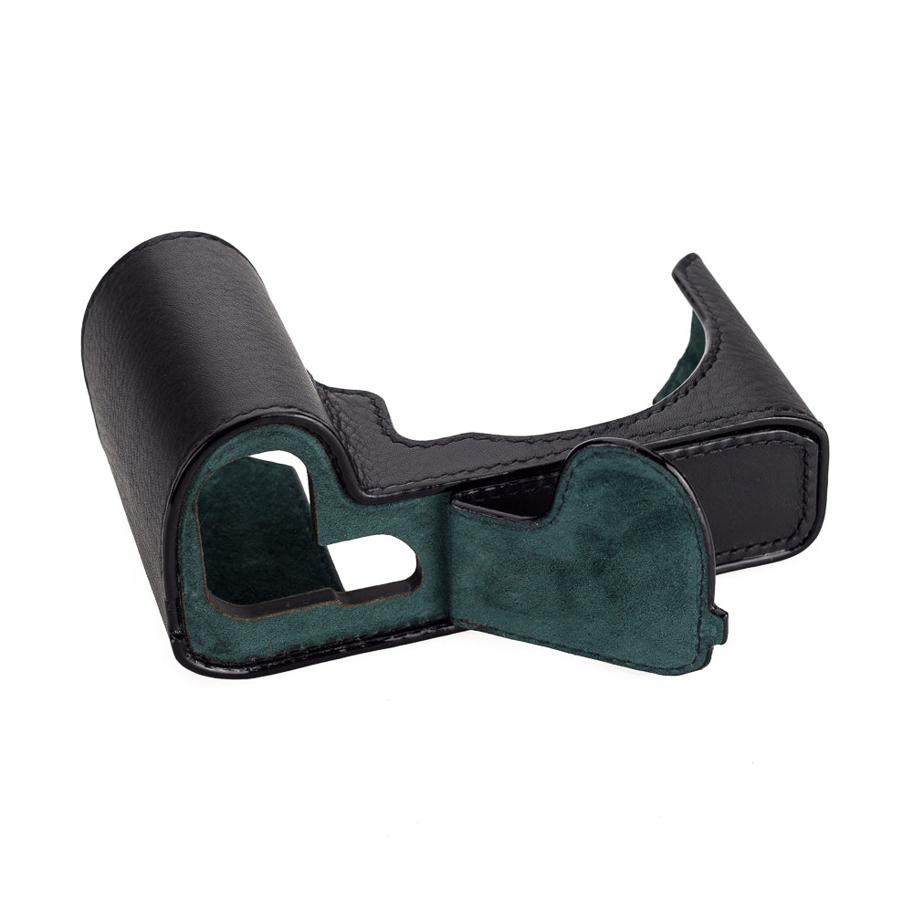 Media funda Arte di Mano para Leica SL2 con puerta de acceso a la batería, estilo con cubierta - Negro con costuras negras