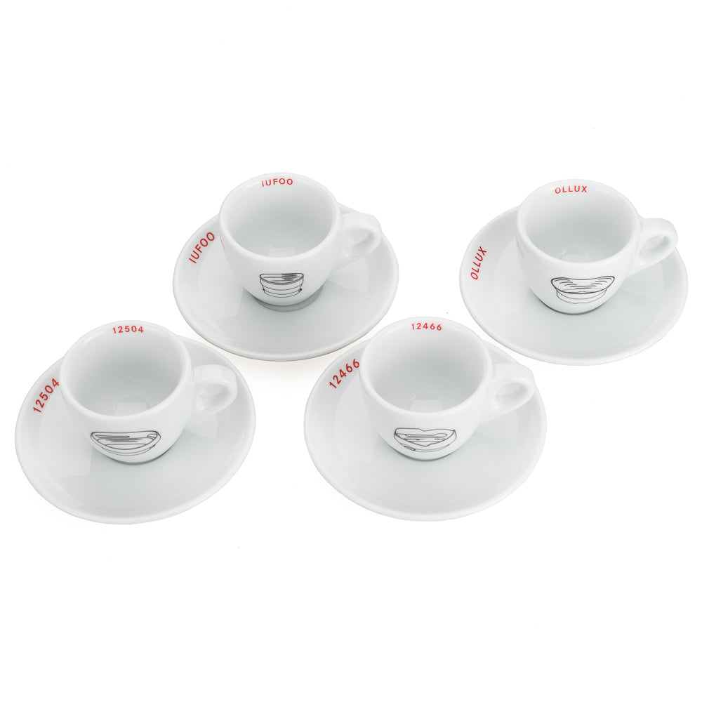 Legendarios parasoles de objetivo - Juego de 4 tazas italianas de porcelana para espresso