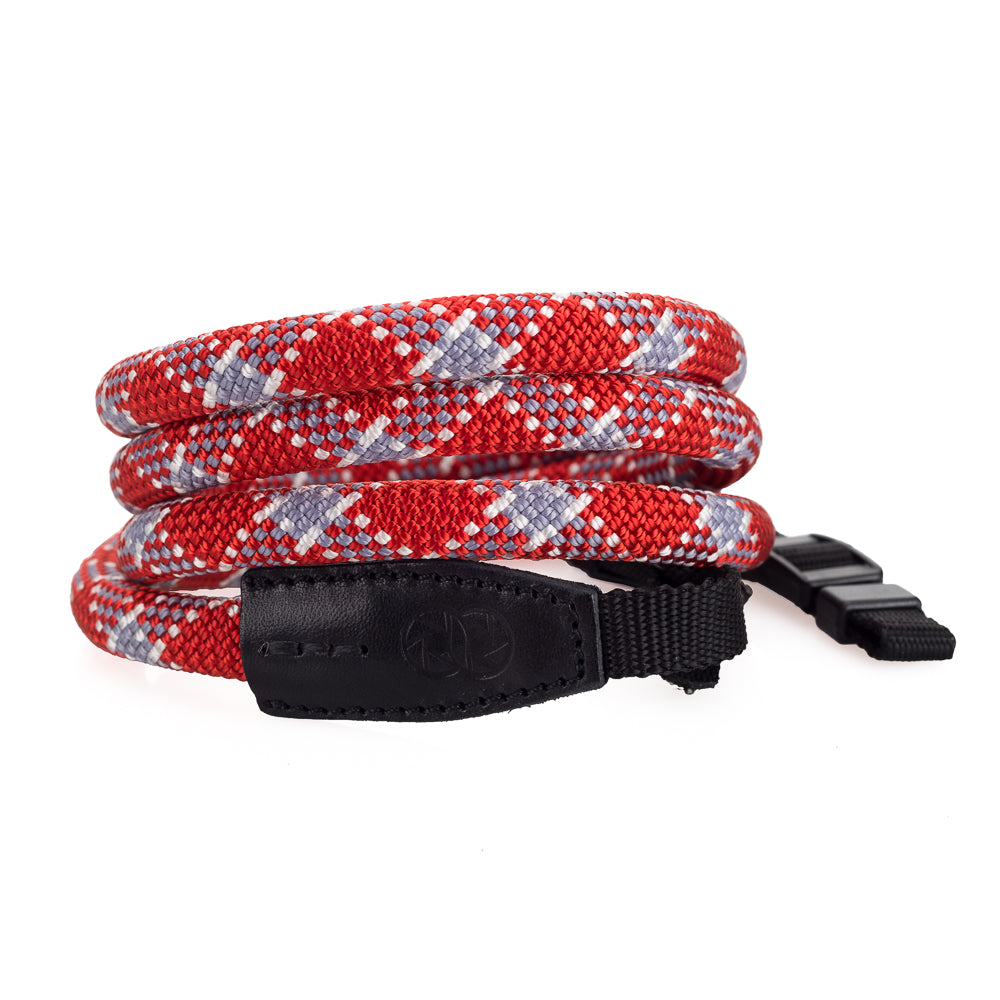 Correa de cuerda Leica de Cooph, cuadros rojos, 126 cm, estilo con lazo de nailon