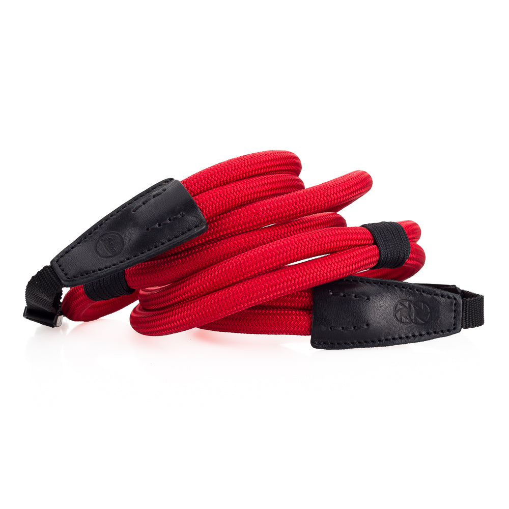 Correa doble de cuerda Leica de Cooph, roja, 126 cm, estilo de presilla de nailon